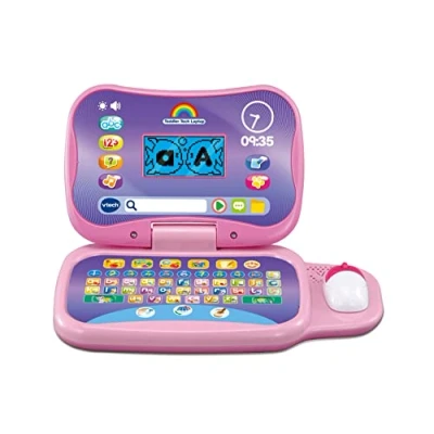 Image of VTech Toddler Tech Laptop, Pink Interactive Educational Computer Toy, 20 Games for Pre School Children, Learn Alphabet, Letters, Shapes, Numbers, Music &amp; French, Kids 2, 3, 4 + Years, English Version