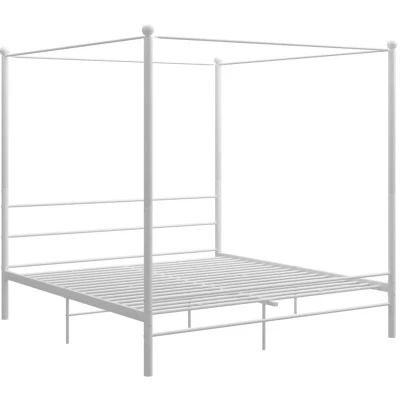 Image of vidaXL Canopy Bed Frame, Solid Metal Construction 200x200 cm Modern Style, White