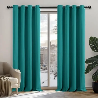 Image of Deconovo Thermal Insualted Blackout Curtains Solid with Eyelet for Kitchen 135x240cm Turquoise 2 Panels