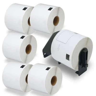 Image of BETCKEY 6 Rolls DK 11202 Labels with ONLY 1 Reusable Label Holders, 62mm x 100mm, 1800 Shipping Using for Ql Printers