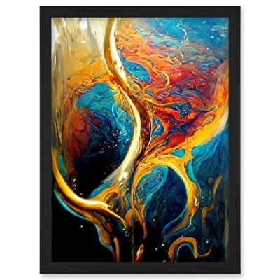 Image of Doppelganger33 LTD Abstract Wave Sunset Acrylic Fluid Artwork Framed Wall Art Print A4