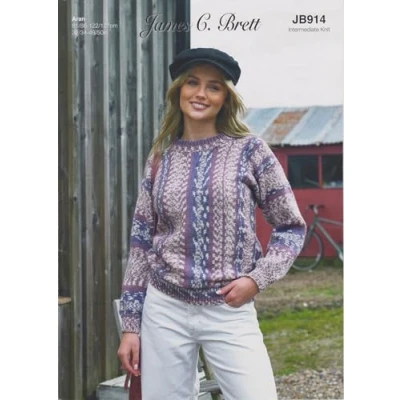 Image of James Brett Aran Knitting Pattern Ladies Fairisle Style Sweater Jumper (JB914)