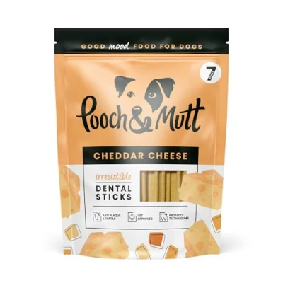 Image of Pooch &amp; Mutt Training Dog Dental Sticks, Cheddar Cheese Flavour Chew, 1 pack of 7 sticks