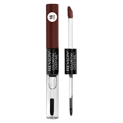 Image of Revlon Liquid Lipstick with Clear Lip Gloss, ColorStay Face Makeup, Overtime Lipcolor, Dual Ended Vitamin E in Nude, No Coffee Break (570), 0.07 Oz