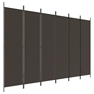 Image of vidaXL 6 Panel Room Divider, Fabric and Iron Construction, Modern Design, Versatile Use, Easy Assembly Brown 300x200 cm