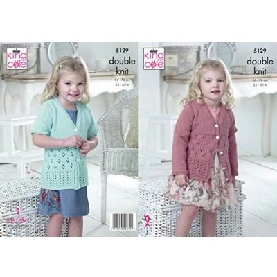 Image of King Cole 5129 Knitting Pattern Girls Long and Short Sleeved Cardigans in Cottonsoft DK