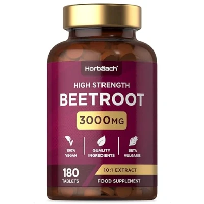 Image of Beetroot Tablets 3000mg High Strength Blood Pressure &amp; Digestion Support Nitric Oxide Superfood Booster 180 Vegan by Horbaach