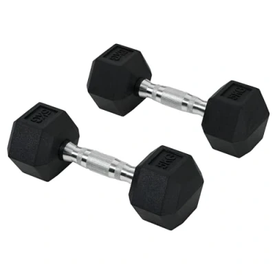 Image of HOMCOM Rubber Dumbbell Sports Hex Weights Sets Home Gym Fitness Hexagonal Dumbbells Kit Weight Lifting Exercise (2 x 5kg)