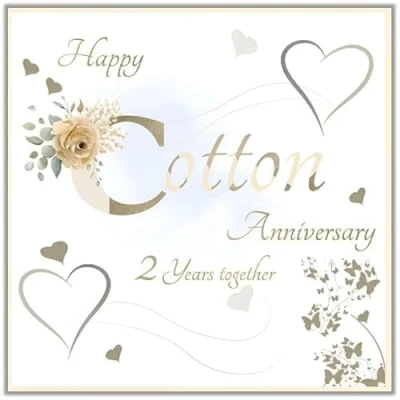 Image of Cotton Anniversary Card 2nd 2 Years Special Finishes and Embellishments Floral Love Heart Design Made in the UK Eco Friendly