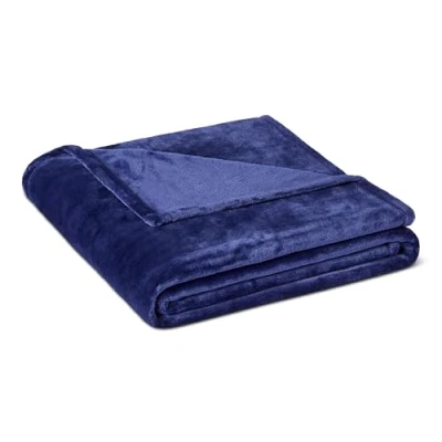Image of Amazon Basics Soft Fluffy Fleece Throw Blanket, Lightweight Cozy Blanket for Couch &amp; Sofa, 127 x 152 cm, Navy