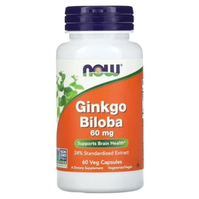 Image of Now Foods Ginkgo Biloba 60mg Supports Cognitive Function and Circulation 60 Veg Capsules