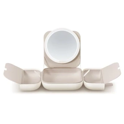 Image of AMIRO M2 LumoCube Makeup Mirror with Bag Portable LED Lights, 5 Level Brightness, 3 Color Lights Travel Organizer White