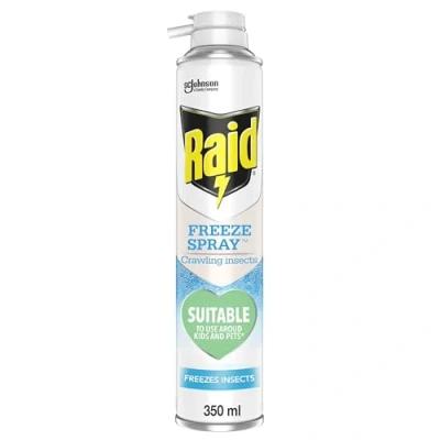 Image of Raid Crawling Insect Freeze Spray, Insecticide Free Bug Spray For Indoor Use, Controls Spiders, Silver Fish, Crickets, &amp; Ants, Child and Pet Safe, 350 ml