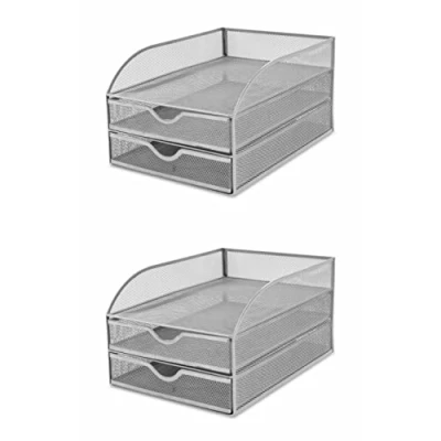 Image of OSCO Silver Wiremesh 2 Drawer Paper Sorter (Pack of 2)