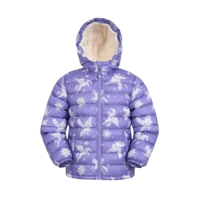 Image of Mountain Warehouse Seasons Fur Lined Kids Padded Jacket Lightweight, Warm &amp; Water resistant Puffer Coat, Boys Girls For Autumn Winter, School Outdoors Dusky Purple Size 3 4 Years