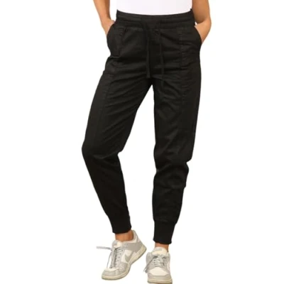 Image of MYT Womens Elasticated Waist Cotton Cuffed Trousers in Black Size 10 Regular