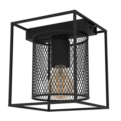 Image of EGLO Catterick ceiling light, black, cage lampshade