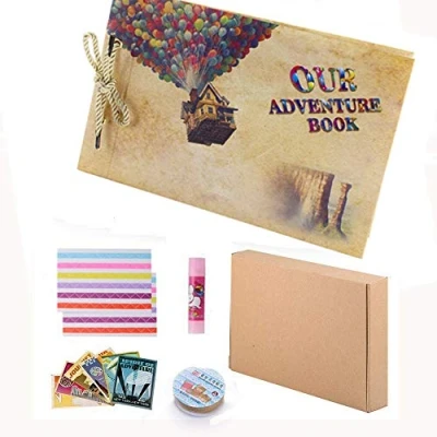 Image of Adventure Book Pixar Handmade DIY Family Scrapbook, Retro Album, Anniversary Travel Thanksgiving Vacation Memories (B)