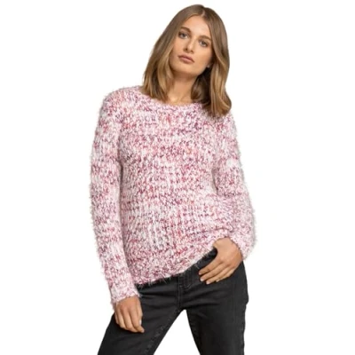 Image of Roman Originals Fluffy Yarn Jumper for Women UK Ladies Thick Sweater Warm Cosy Chunky Knitted Pullover Winter Furry Casual Smart Textured Everyday Cuddly Comfy Soft Knitwear Rose Size 14