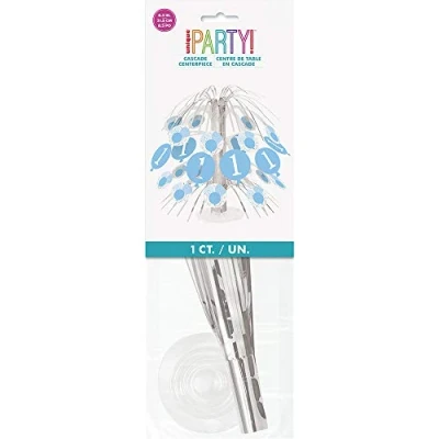 Image of Unique 74956 Blue 1st Birthday Gingham Cascade Centerpiece 1 Pc