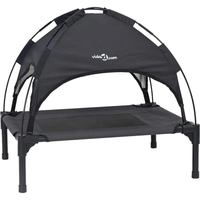 Image of vidaXL Raised Dog Bed Black Polyester Fabric, Metal Frame