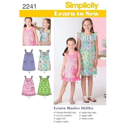 Image of Simplicity Childrens Easy Learn to Sew Sewing Pattern 2241 Dresses