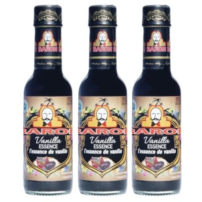 Image of Baron Vanilla Essence Extract 155ml Pack of 3 Drinks Cocktails Flavouring Cake Dessert Pudding Home Baking Seasoning Agent with Welari Thank You Card (3pack) (465ml)