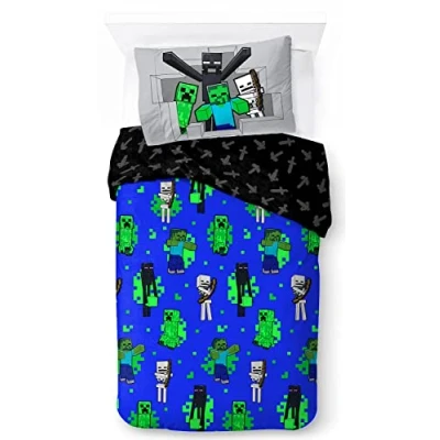 Image of Jay Franco Minecraft Fight Back 100% Cotton Single Duvet Cover Set Includes Pillowcase