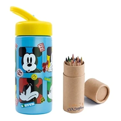 Image of OM SUPPLIES Mickey Reusable Sipper Water Bottle Drink with built in handle for Easy Carry School Lunch Kids Childrens 410ml (Mickey)