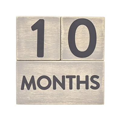 Image of Pearhead Wooden Milestone Age Blocks, Gender Neutral Baby Accessory for Photo Sharing, Weekly, Monthly, Year and Grade Growth Markers, Distressed Gray