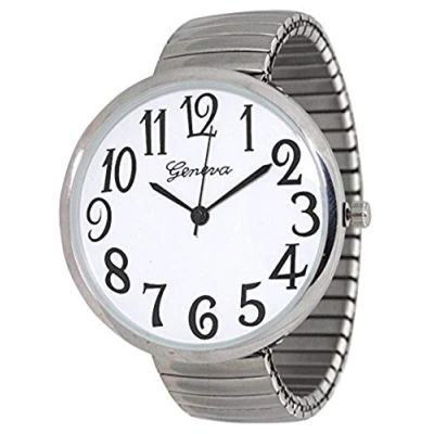 Image of Geneva Super Large Stretch Watch Clear Number Easy Read (Silver), Silver, S, Face