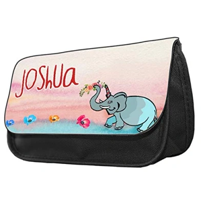 Image of Personalised Floral Elephant Corn Themed Pencil Case. Make up case, Back to School Gift.