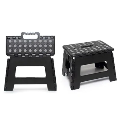 Image of Folding Step Stool Multi Purpose Foldable for Home &amp; Kitchen 100kg Capacity Anti Slip Surface Lightweight Portable Easy Storage Stepstool (Black, Medium)
