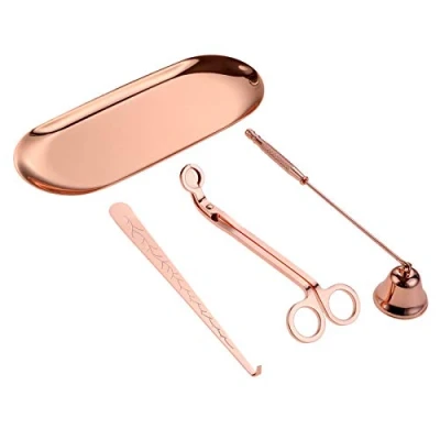 Image of MUXSAM 4pcs Candle Snuffer,Candle Wick Trimmer,Candle Tray &amp; Core Hook Accessory Set Care kit Stainless Tools Pack Rose Gold
