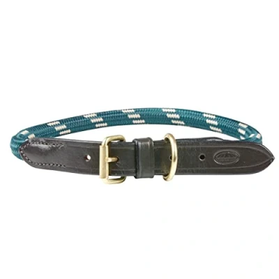Image of WeatherBeeta Rope Leather Dog Collar, Hunter Green/Brown, S