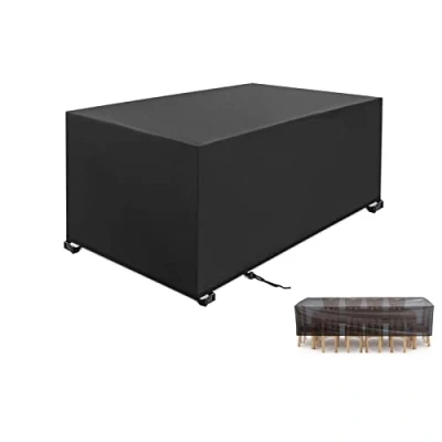 Image of Garden Furniture Covers 100x80x70cm black 420D Heavy Duty Oxford Windproof,Snow proof,Anti UV Upgraded Tear Resistant with 4 Windproof Buckles Rectangular Waterproof Patio Table Cover