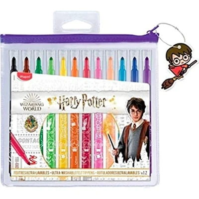 Image of Maped Long Life Harry Potter Felt Tip Pens, 12 Extremely Washable and Durable, Medium Tip, Blocking Vibrant Colors, Ideal for Back to School, Reusable Pencil Case