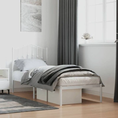 Image of vidaXL Metal Bed Frame without Mattress with Headboard White 75x190cm
