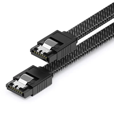 Image of deleyCON 60 cm SATA 3 Cable Nylon 6 Gbps Data III Connection Serial ATA for Motherboard &amp; Hard Drive HDD SSD 2 S L Connector Straight Black