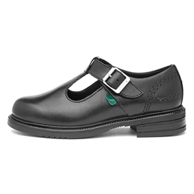 Image of Kickers Lach Girls Black Leather T Bar Shoe Size 6 UK