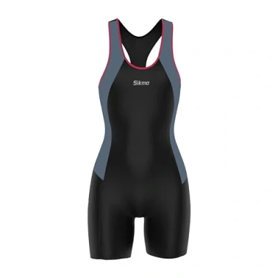Image of Grey Swimming Costume One Pieces with Bra Padded Support Cups Boyleg for Women (14, Grey)
