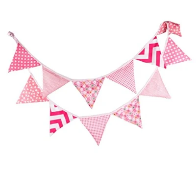 Image of Multi Coloured Fabric Bunting for Party Birthday Wedding Anniversary Celebration Baby Shower (Baby Pink)