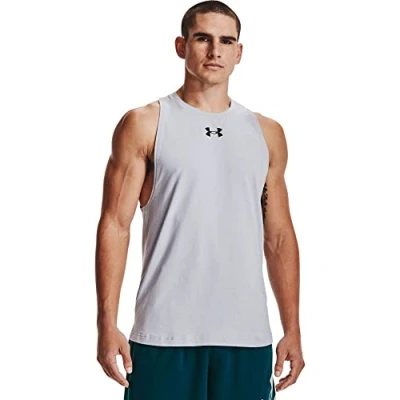 Image of Under Armour Men&#039;s Baseline Cotton Tank, Mod Gray (011)/Black, Small
