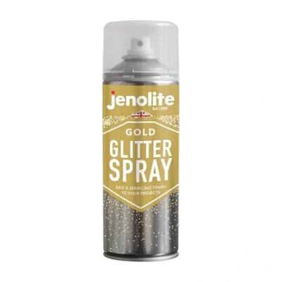 Image of JENOLITE Glitter Spray Paint Gold In Clear Sealant 400ml Lacquer With Fine Multi Surface Ideal for Picture Frames, Mirrors, Ornaments &amp; Crafting