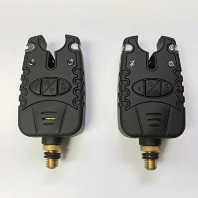 Image of 2 x Black Bite Alarm For Fishing Carp Pike Coarse Waterproof Night Light Alarms
