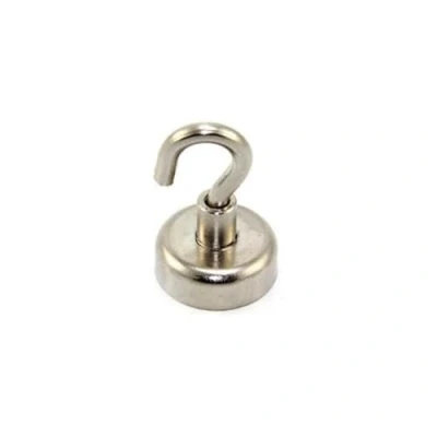 Image of Neodymium Clamping Magnet with M4 Hook for Hanging, Holding or Displaying Items 20mm Diameter x 34mm High 16.5kg Pull