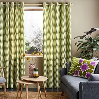 Image of Orla Kiely Soild Stem Pear Green Lined Eyelet Curtains (117cm x 137cm (46&quot;x54&quot;))