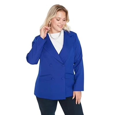 Image of Trendyol FeMan Plus Size Regular fit Basic Lapel Collar Woven Jacket Navy Blue