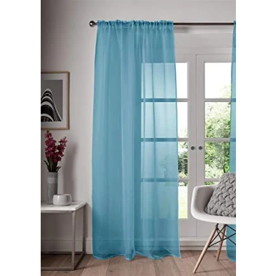 Image of ASAB Single Panel Slot Top Voile Curtain Sheer Quality Pole &amp; Rod Pocket Plain Colours For Window and Doors 148cm x 229cm Light Blue