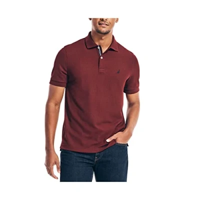 Image of Nautica Men&#039;s Performance Pique Polo Shirt, Royal Burgundy, XL